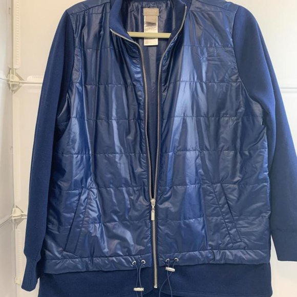 ZENERGY by CHICO'S 1 (M/8-10) Blue Drawstring Waist Zip Jacket Pockets EUC - Picture 3 of 12